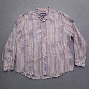 32 Bar Blues 100% Linen Shirt Mens XXL Button Down Long Sleeve Beach Vacation